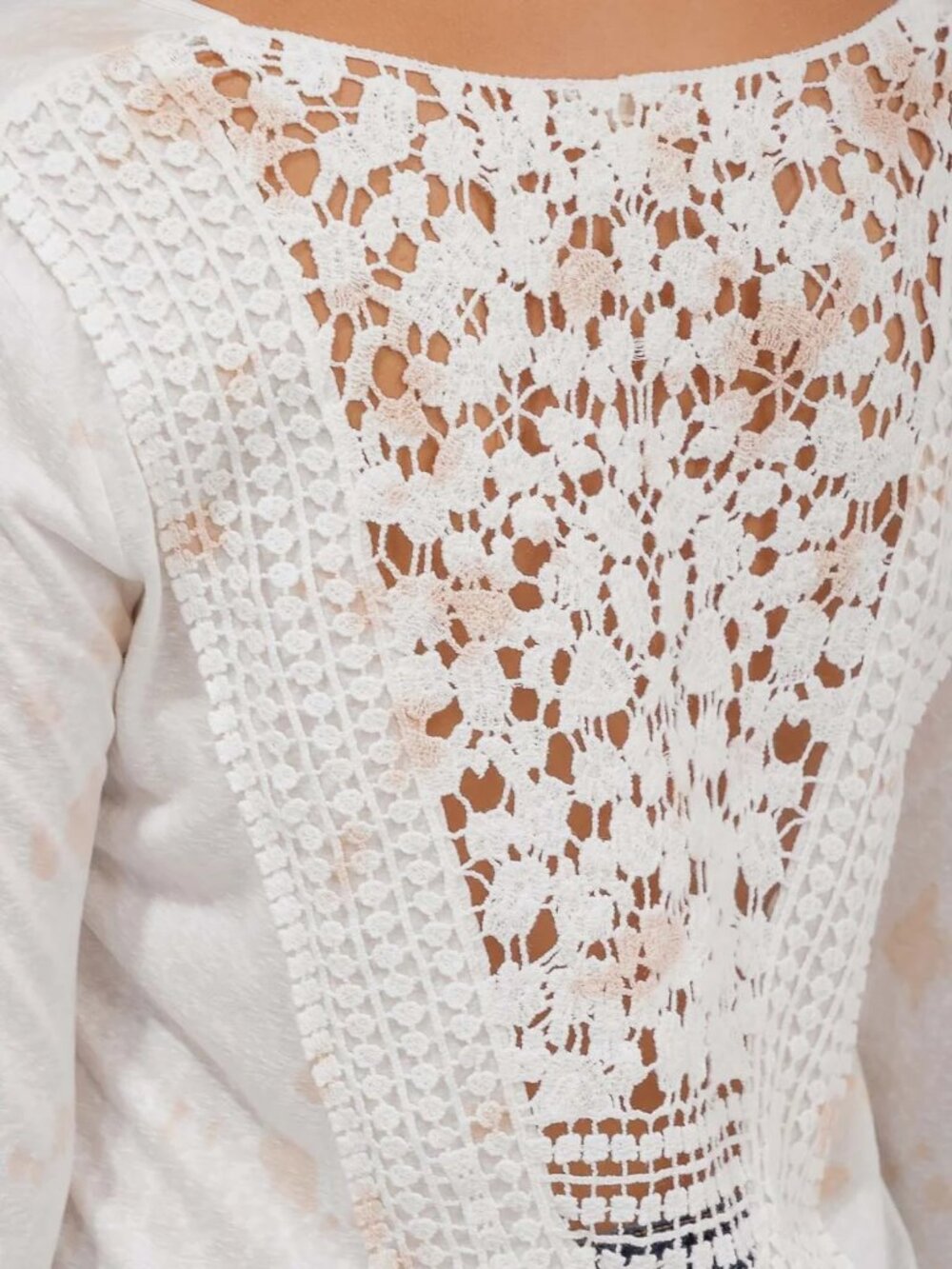 B24 LONG SLEEVE V-NECK BACK CROCHET DETAILED TIE DYE TOP Cream Pink NEW - Picture 2 of 4